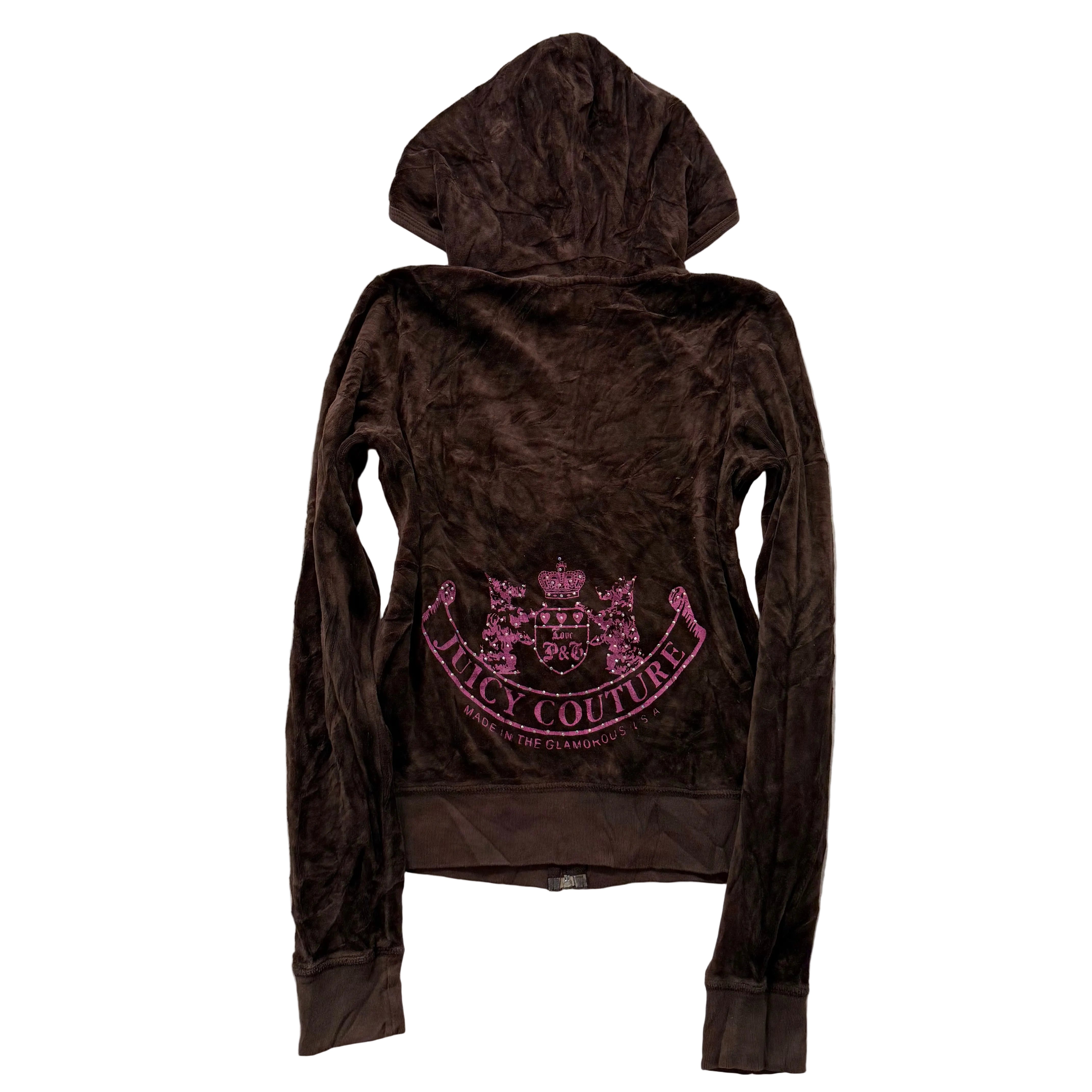 2003 Vintage Juicy Couture Scottie Dogs Womens Brown Velour Zip-Up Hoodie Size M-Coordom
