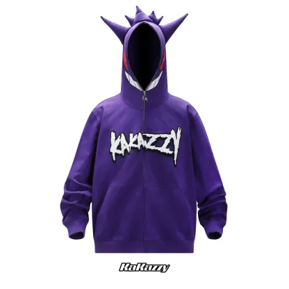Street style Y2K pattern Full Zip Hoodie Purple-Coordom