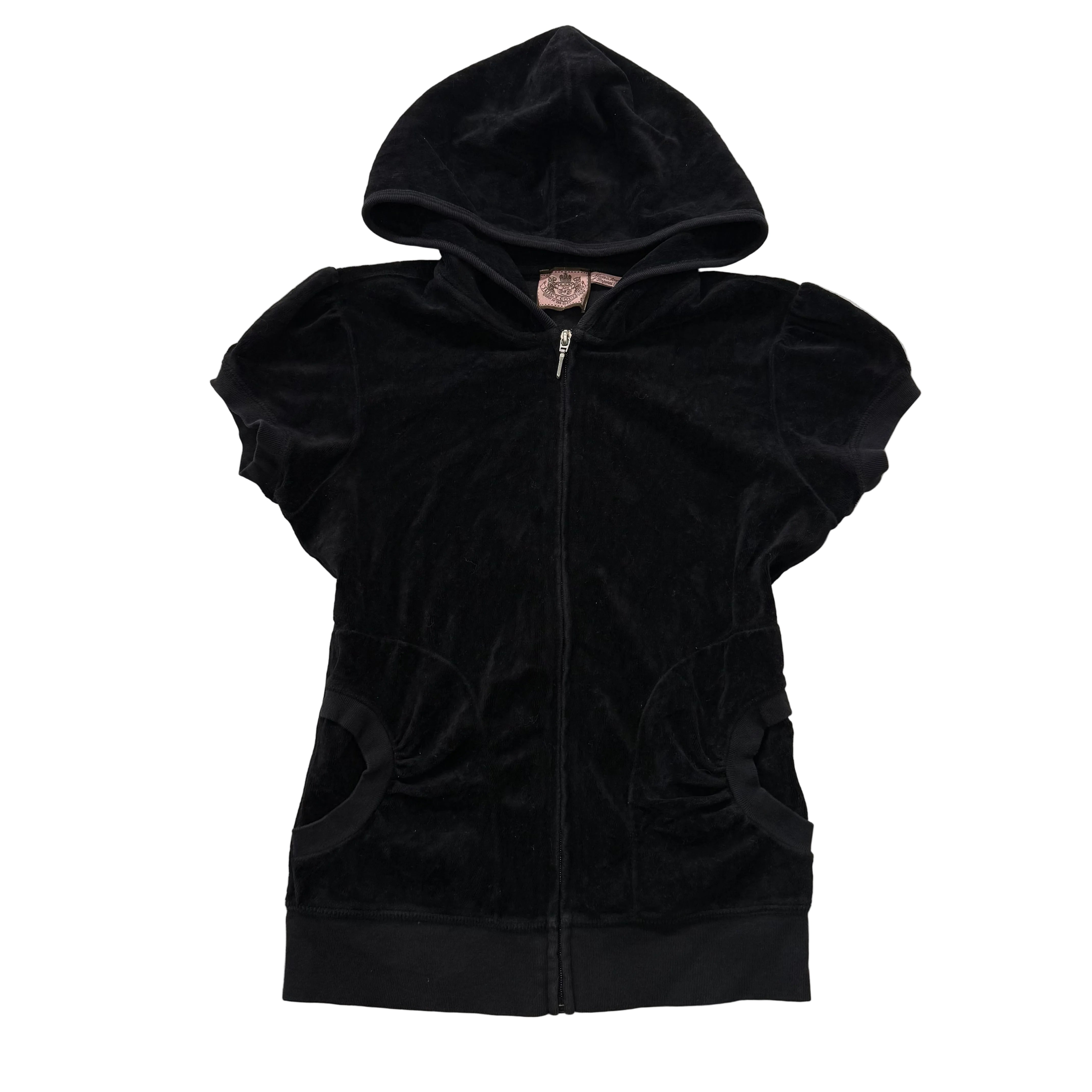 Vintage Juicy Couture Women's Black Velour Short Sleeve Zip-Up Hoodie Y2k Size S-Coordom
