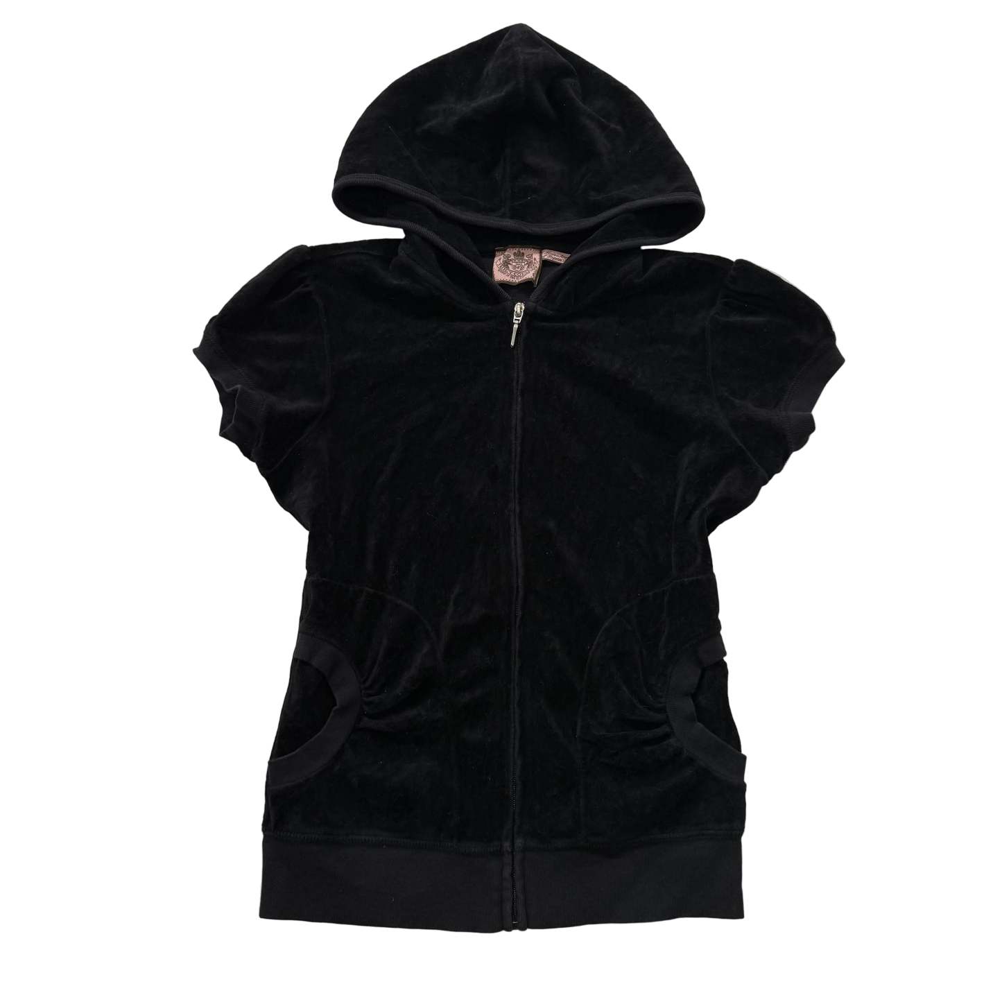 Vintage Juicy Couture Women's Black Velour Short Sleeve Zip-Up Hoodie Y2k Size S-Coordom