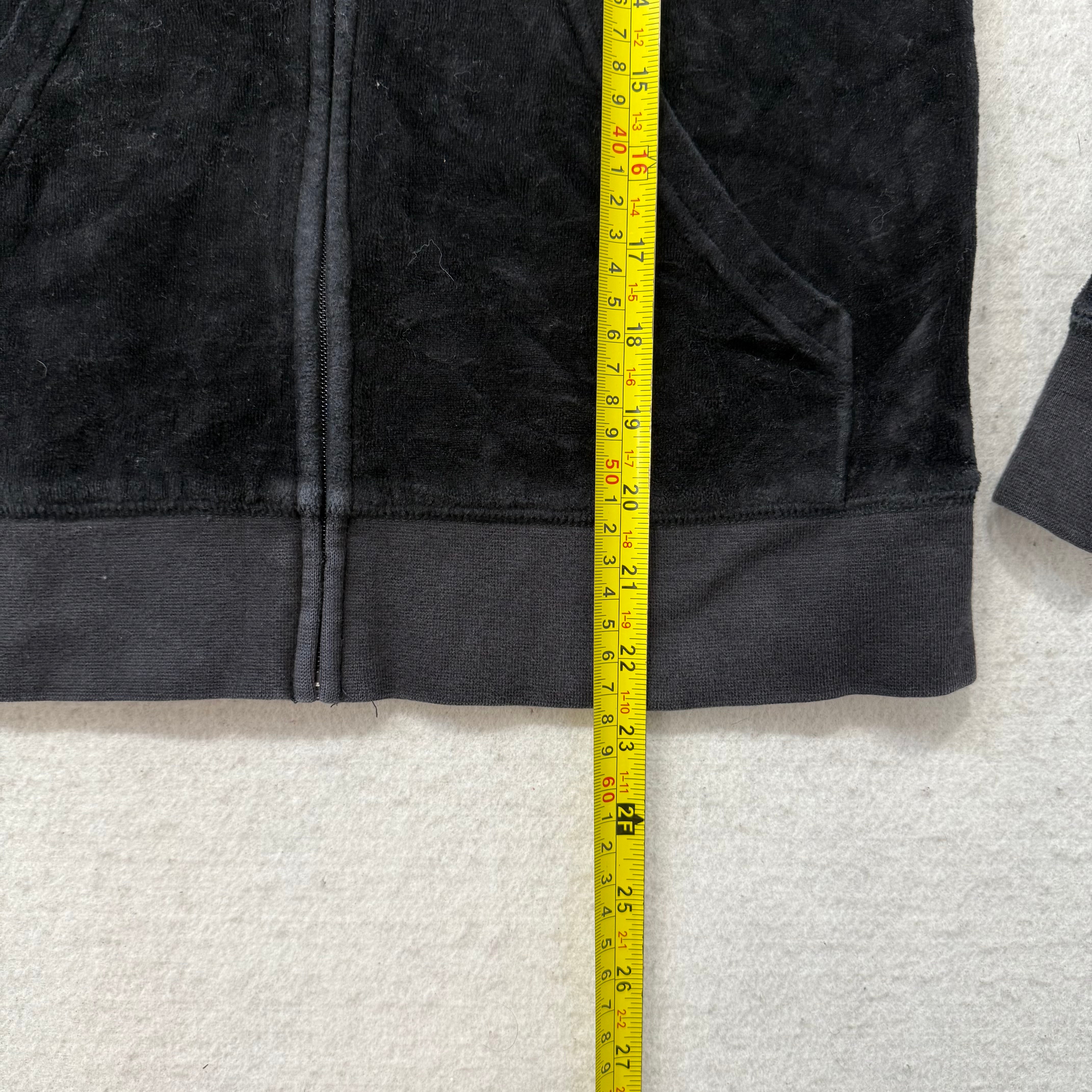Juicy Couture Black Velour Tracksuit Set Zip Up Hoodie & Flare Pant Logo Size M-Coordom