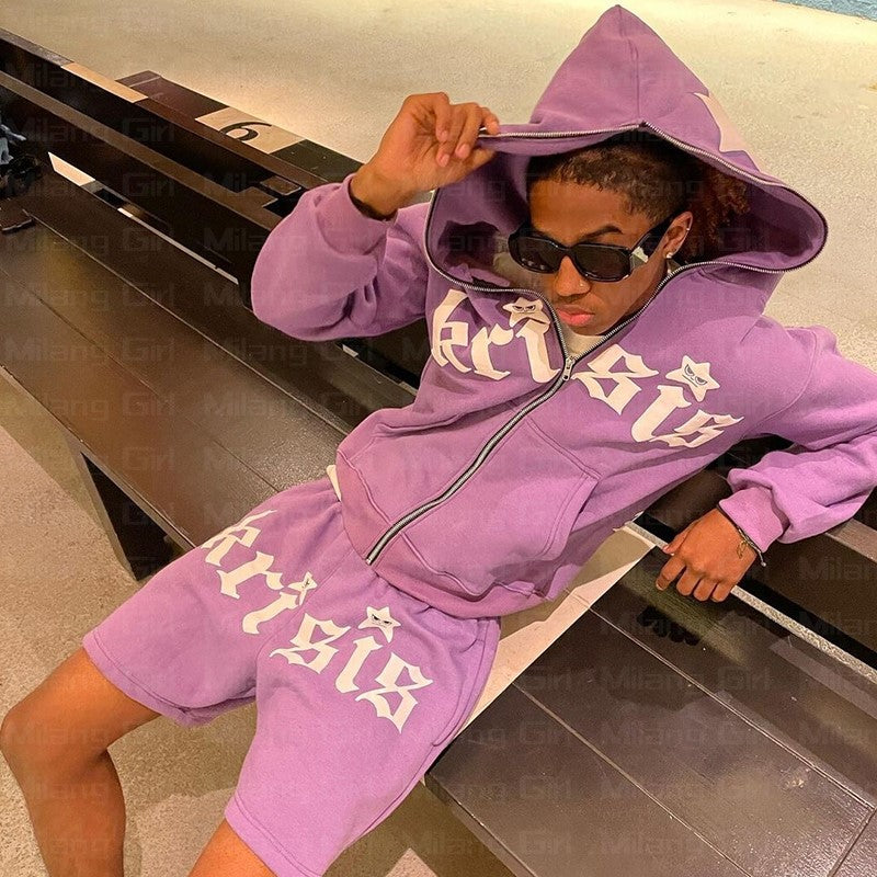Zip Hoodie Stars Print goth Punk Sweatshirt Men's hoodies Sport Coat-Coordom