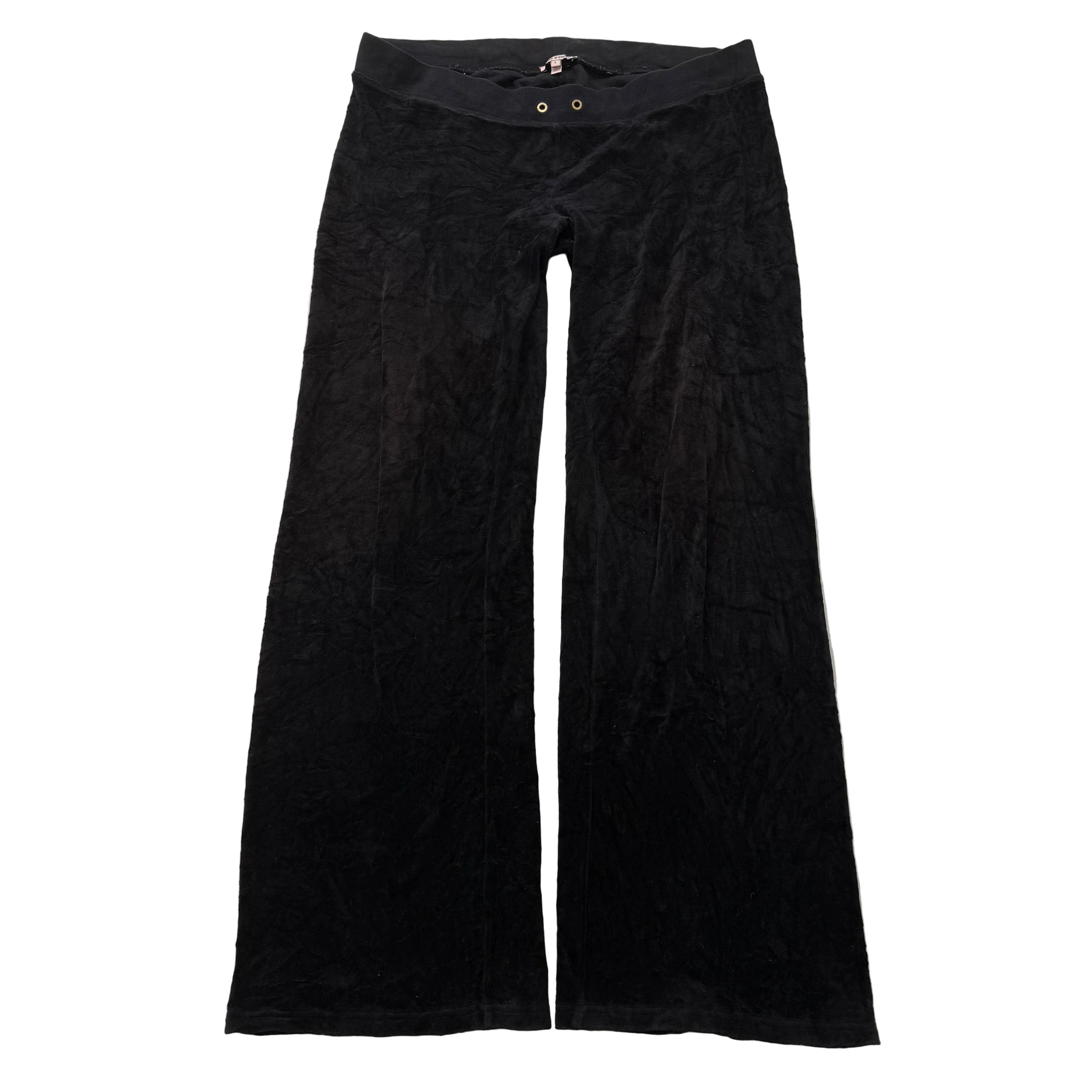 Juicy Couture Women's Black Velour Flared Track Pant Loungewear Low Rise Size L-Coordom