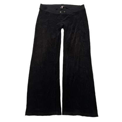 Juicy Couture Women's Black Velour Flared Track Pant Loungewear Low Rise Size L-Coordom