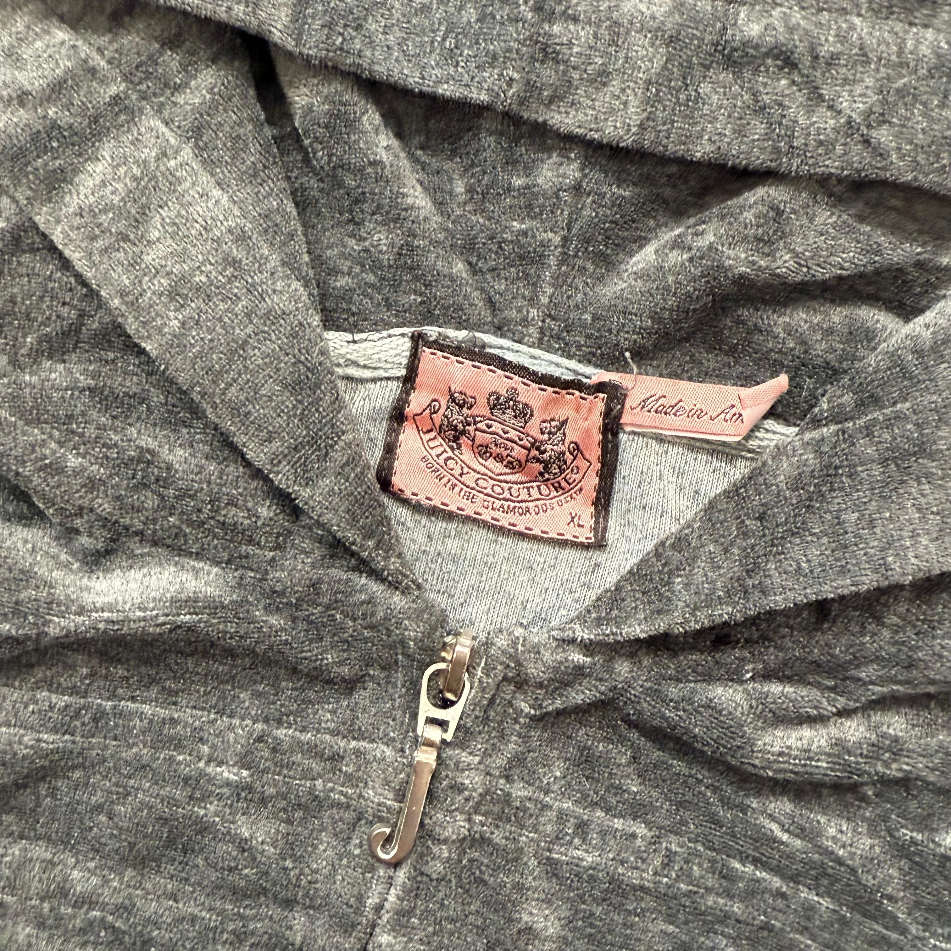 Juicy Couture Women's Dark Charcoal Zip Up Hoodie Studded Pocket Graphic Size XL-Coordom