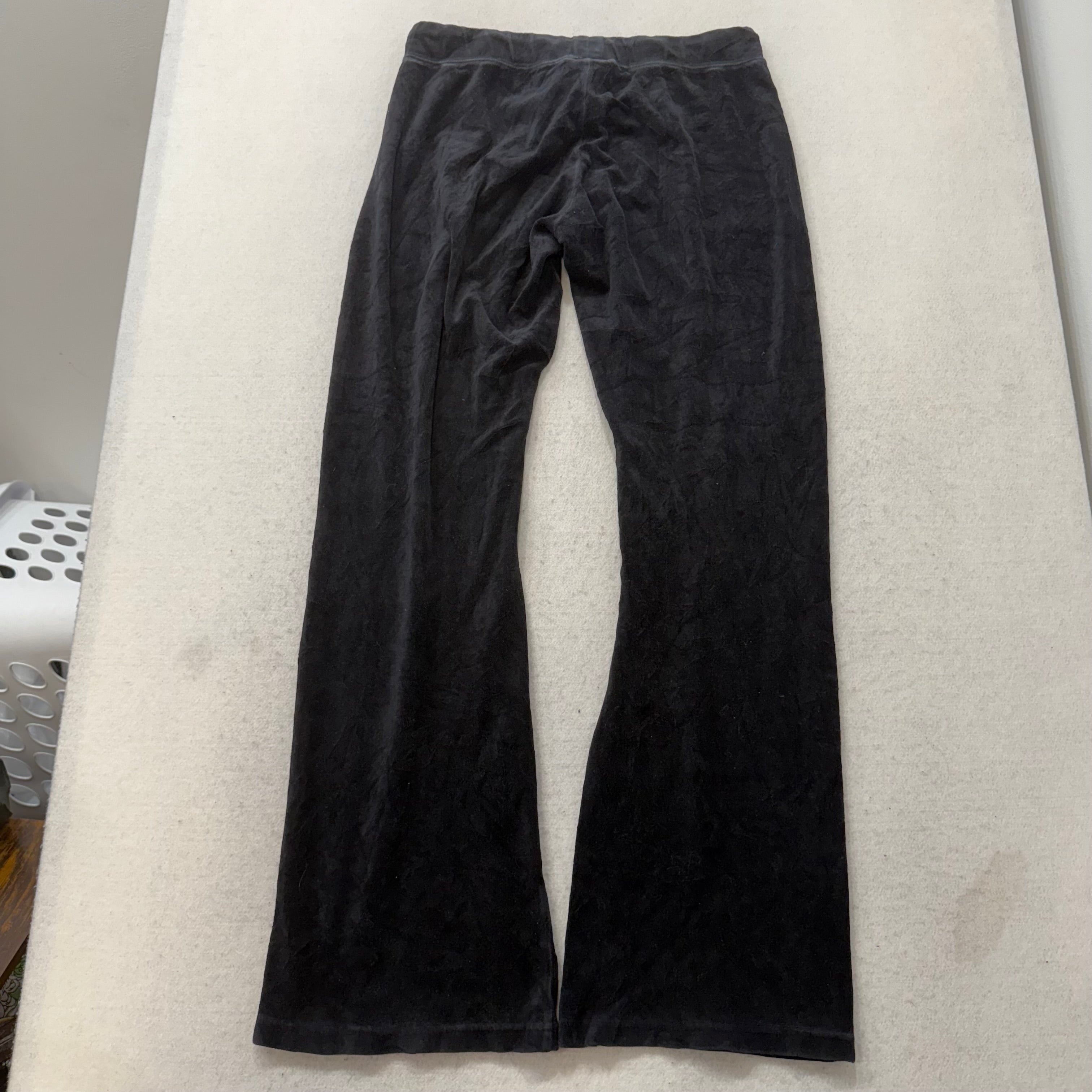 Vintage Juicy Couture Women's Black Velour Flared Track Pant Loungewear Size L-Coordom