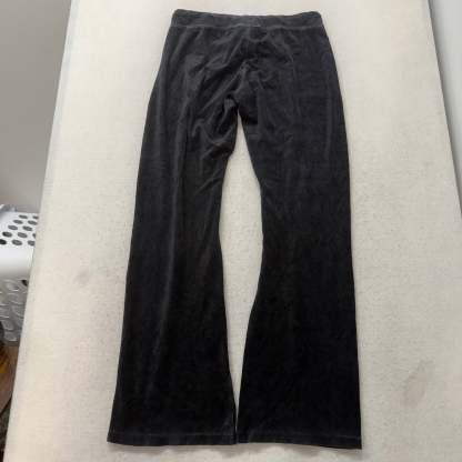 Vintage Juicy Couture Women's Black Velour Flared Track Pant Loungewear Size L-Coordom