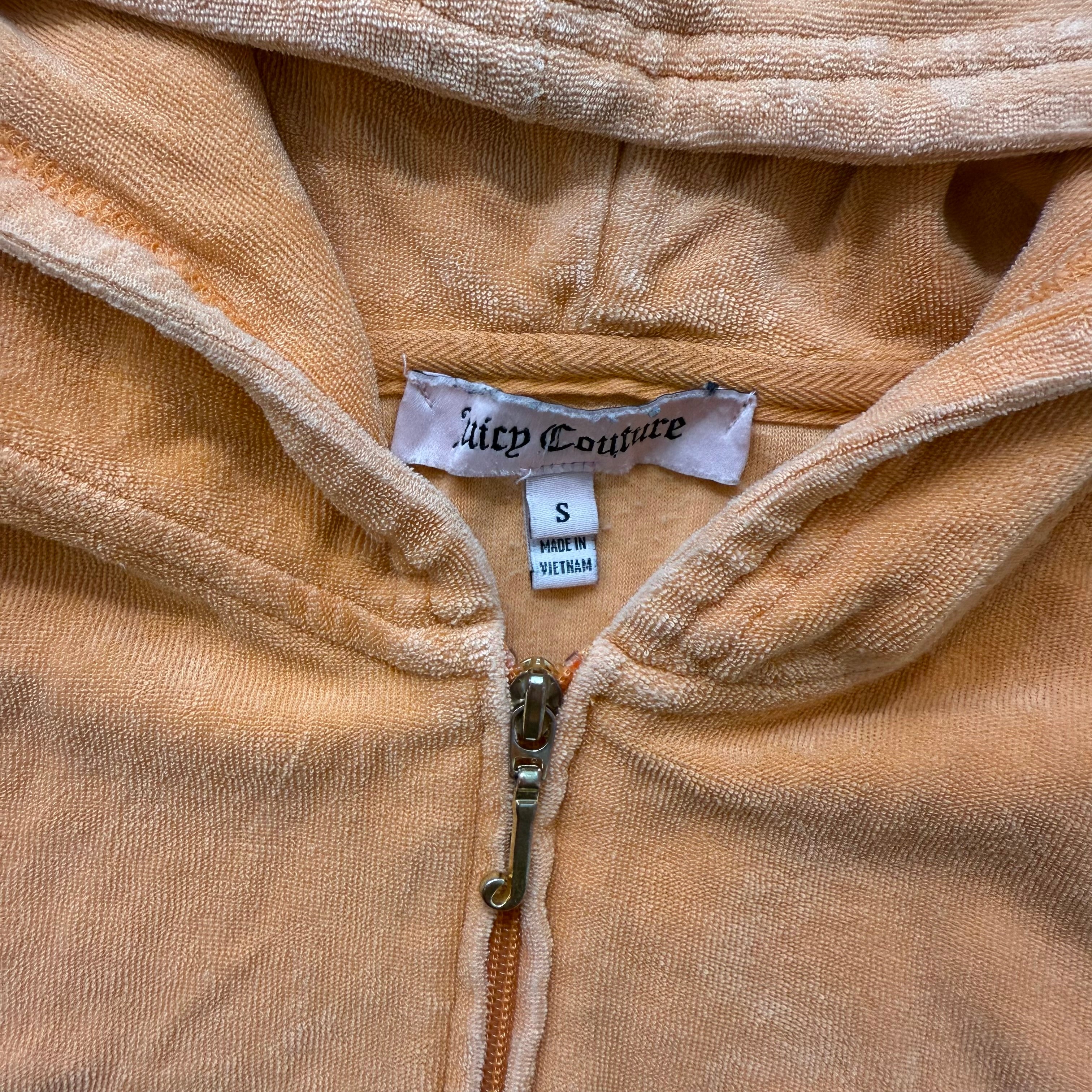 Juicy Couture Women's Apricot Terrycloth Zip Up Hoodie Kangaroo Pocket Size S-Coordom