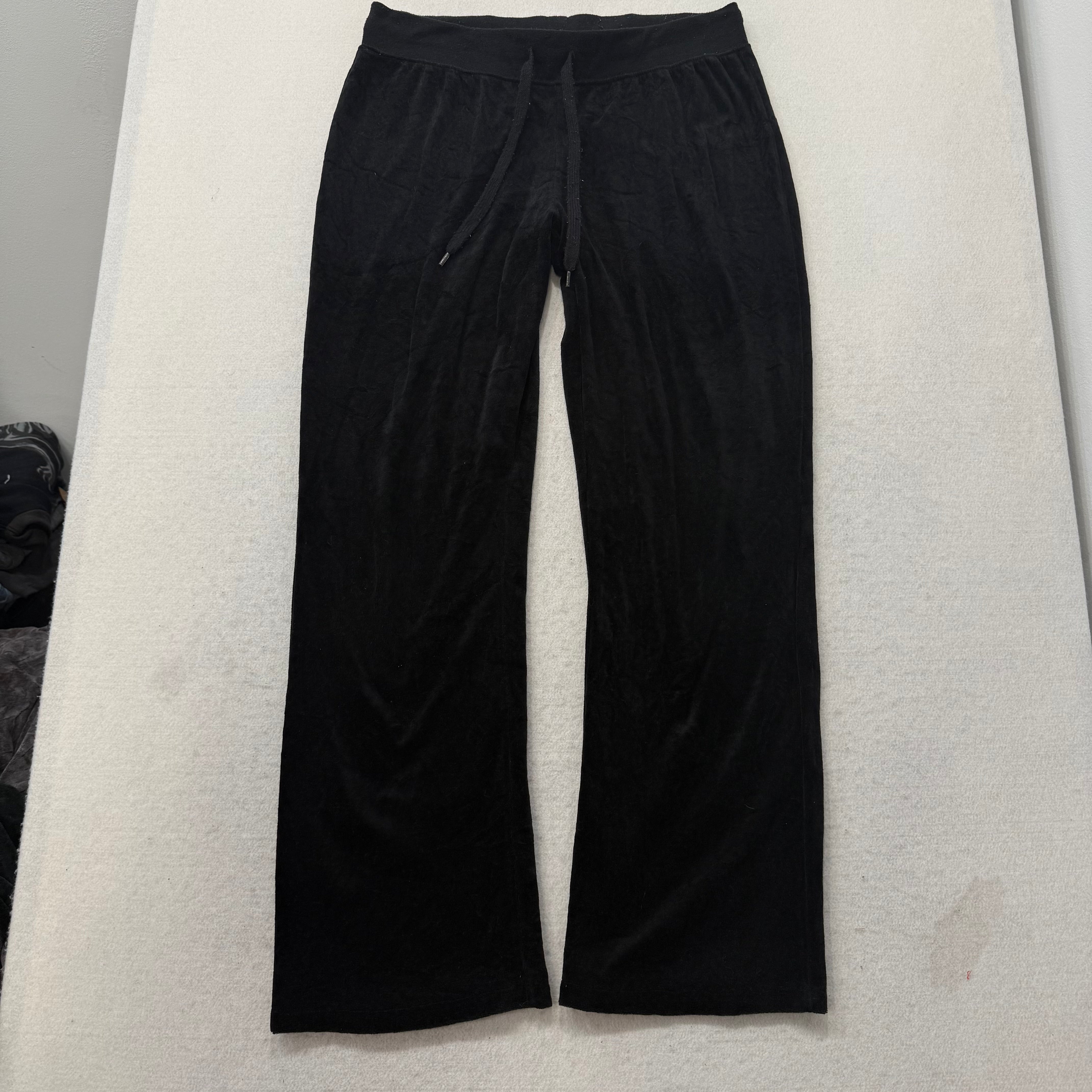 Juicy Couture Black Velour Tracksuit Set Zip Up Hoodie & Flared Pant Y2K Size S-Coordom