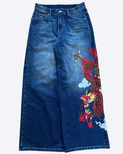 EMBROIDERED DRAGON JEANS-Coordom