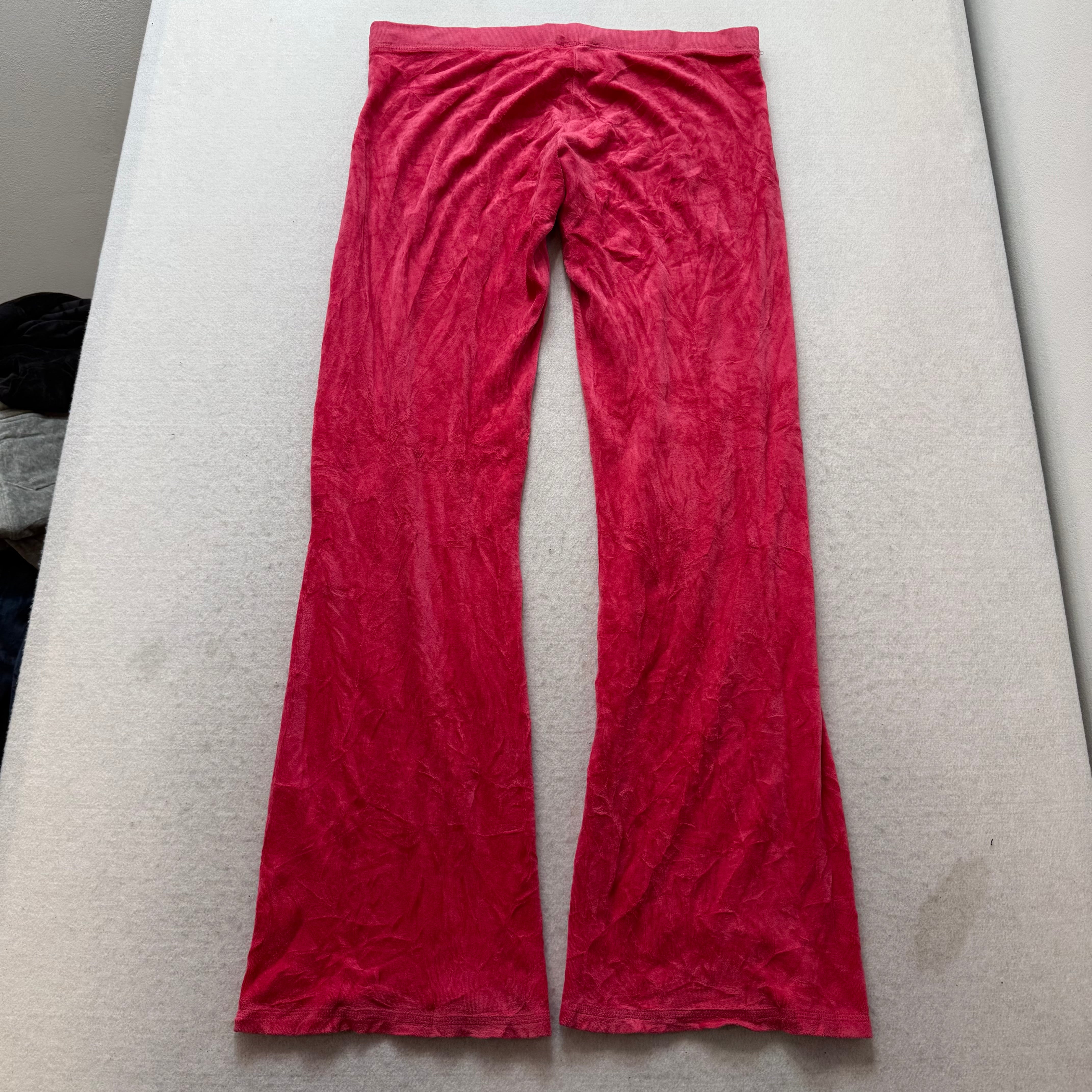 Vintage Juicy Couture Women's Red Velour Flared Track Pants Loungewear Size S-Coordom