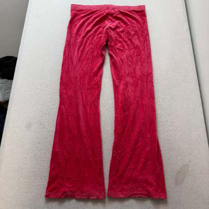 Vintage Juicy Couture Women's Red Velour Flared Track Pants Loungewear Size S-Coordom