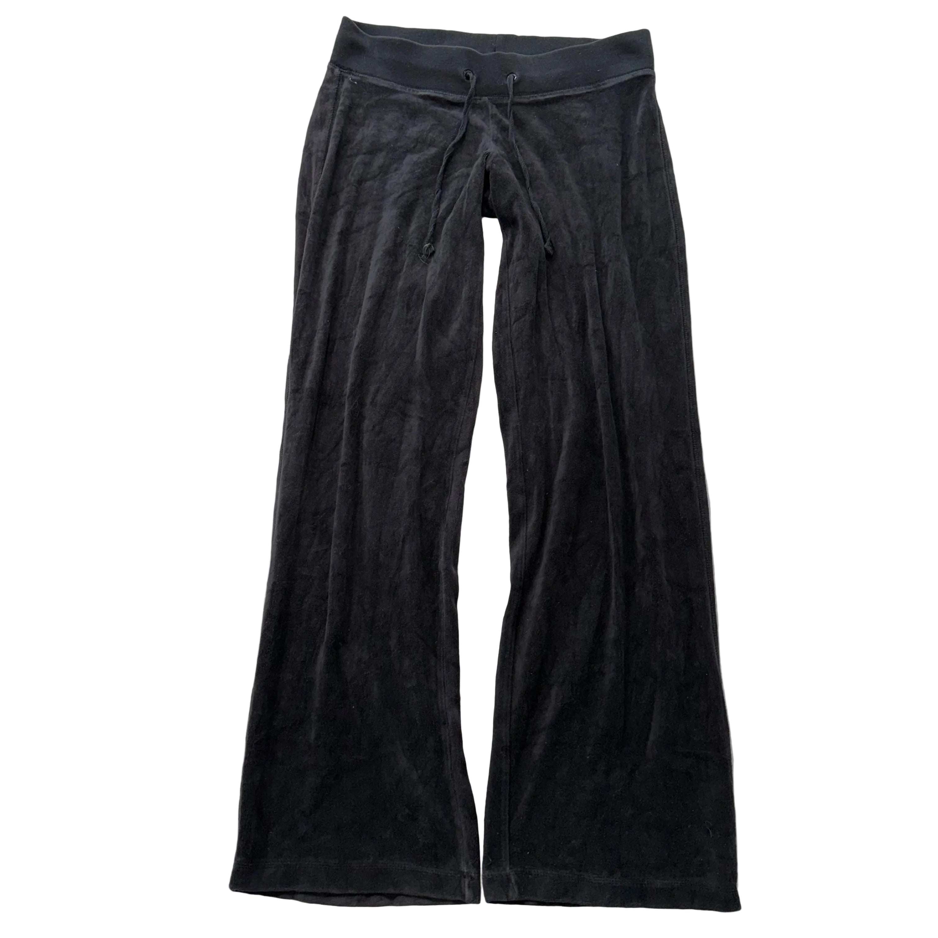 Vintage Juicy Couture Women's Black Velour Flare Track Pant Drawstring Size S-Coordom