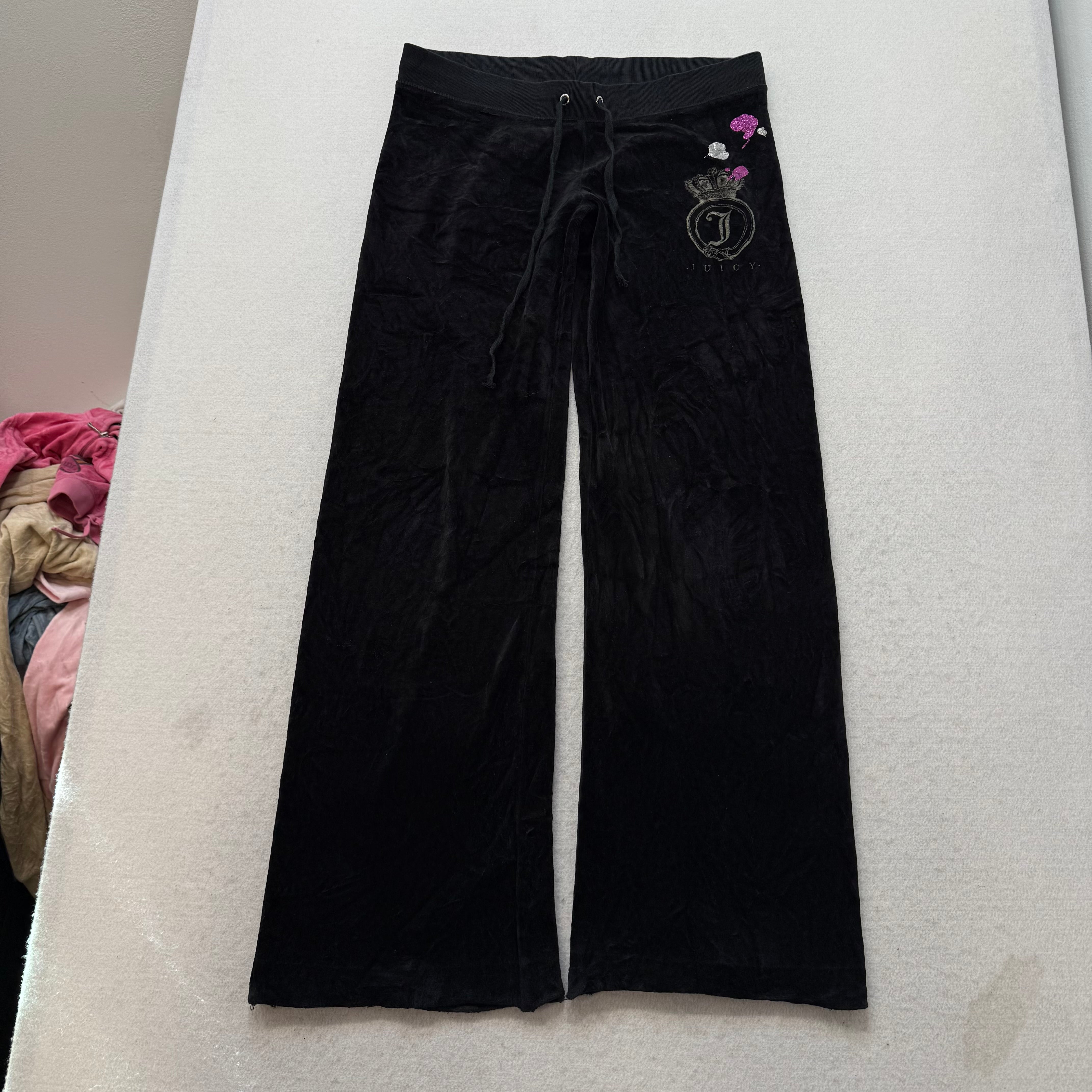 Juicy Couture Scottie Dogs Black Velour Tracksuit Set Hoodie & Pants Size M/S-Coordom