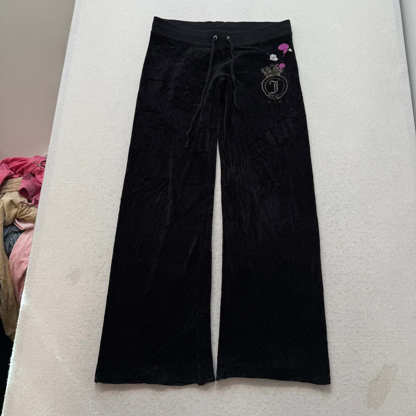 Juicy Couture Scottie Dogs Black Velour Tracksuit Set Hoodie & Pants Size M/S-Coordom
