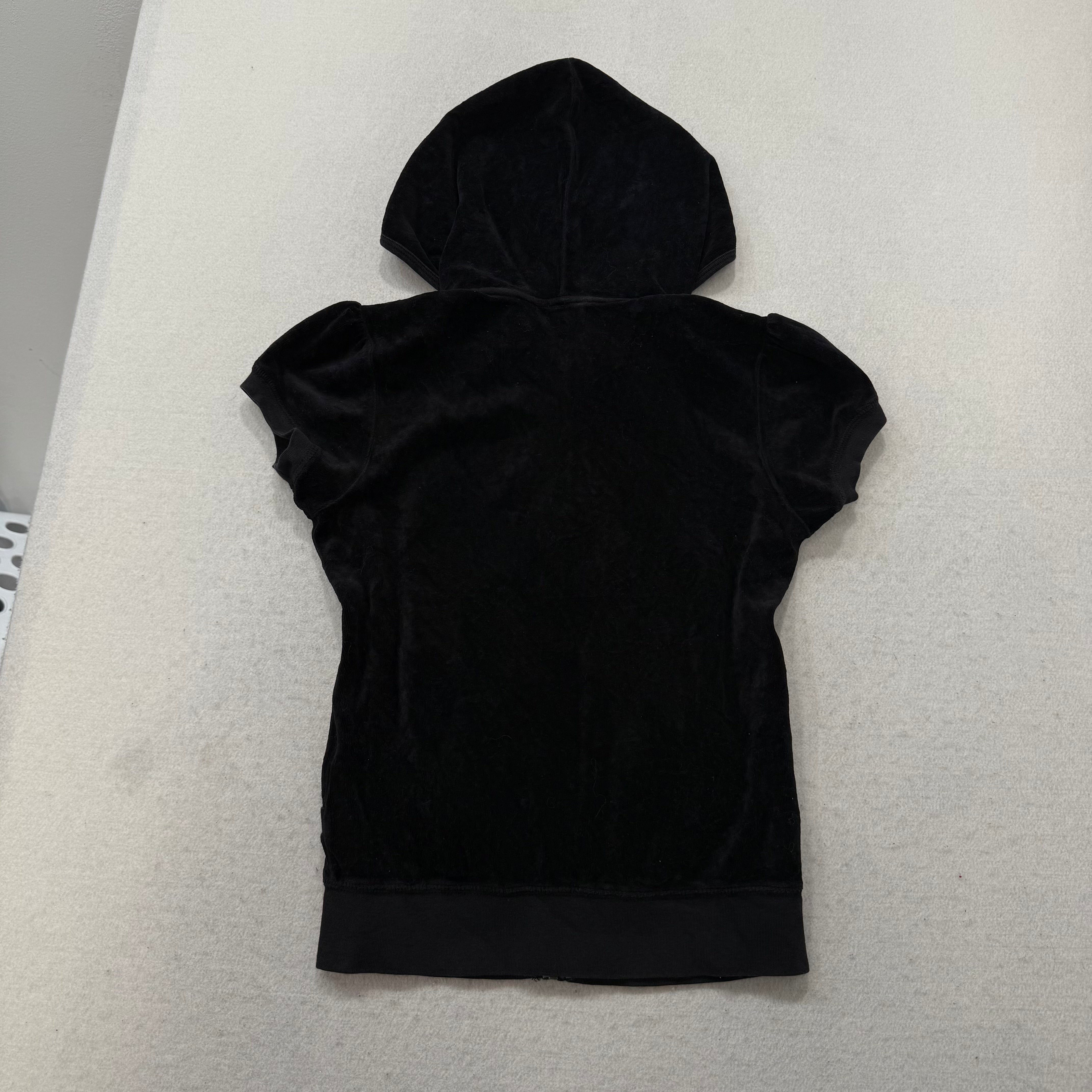 Vintage Juicy Couture Women's Black Velour Short Sleeve Zip-Up Hoodie Y2k Size S-Coordom