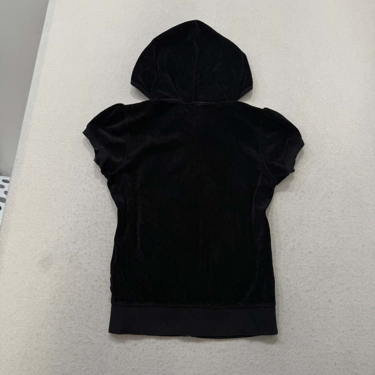 Vintage Juicy Couture Women's Black Velour Short Sleeve Zip-Up Hoodie Y2k Size S-Coordom