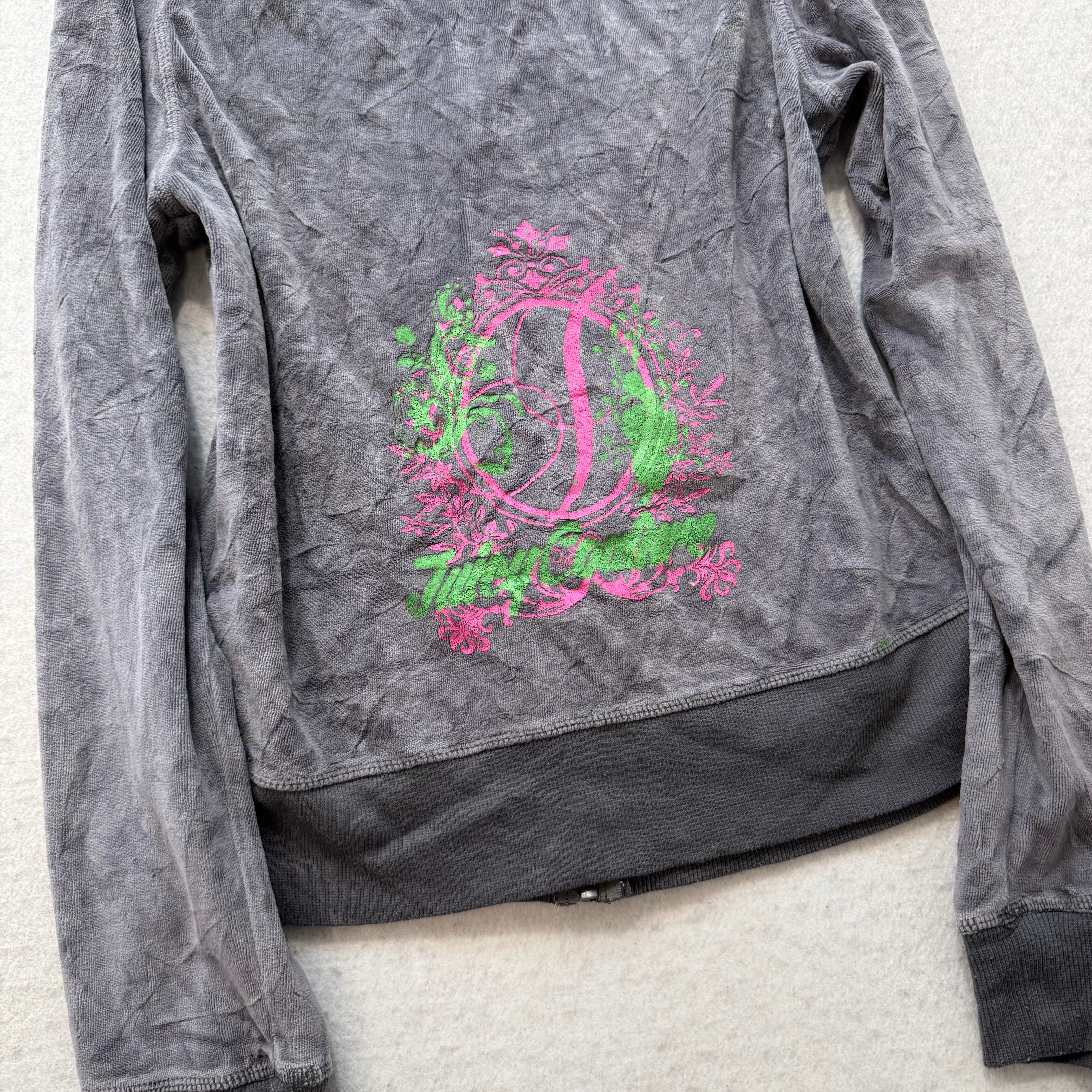 Juicy Couture Women's Gray Velour Full Zip Hoodie Loungewear Graphic Logo Size M-Coordom