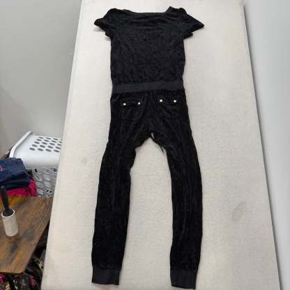 Juicy Couture Women's Black Velour Jumpsuit Set Short Sleeve Drawstring Size S-Coordom