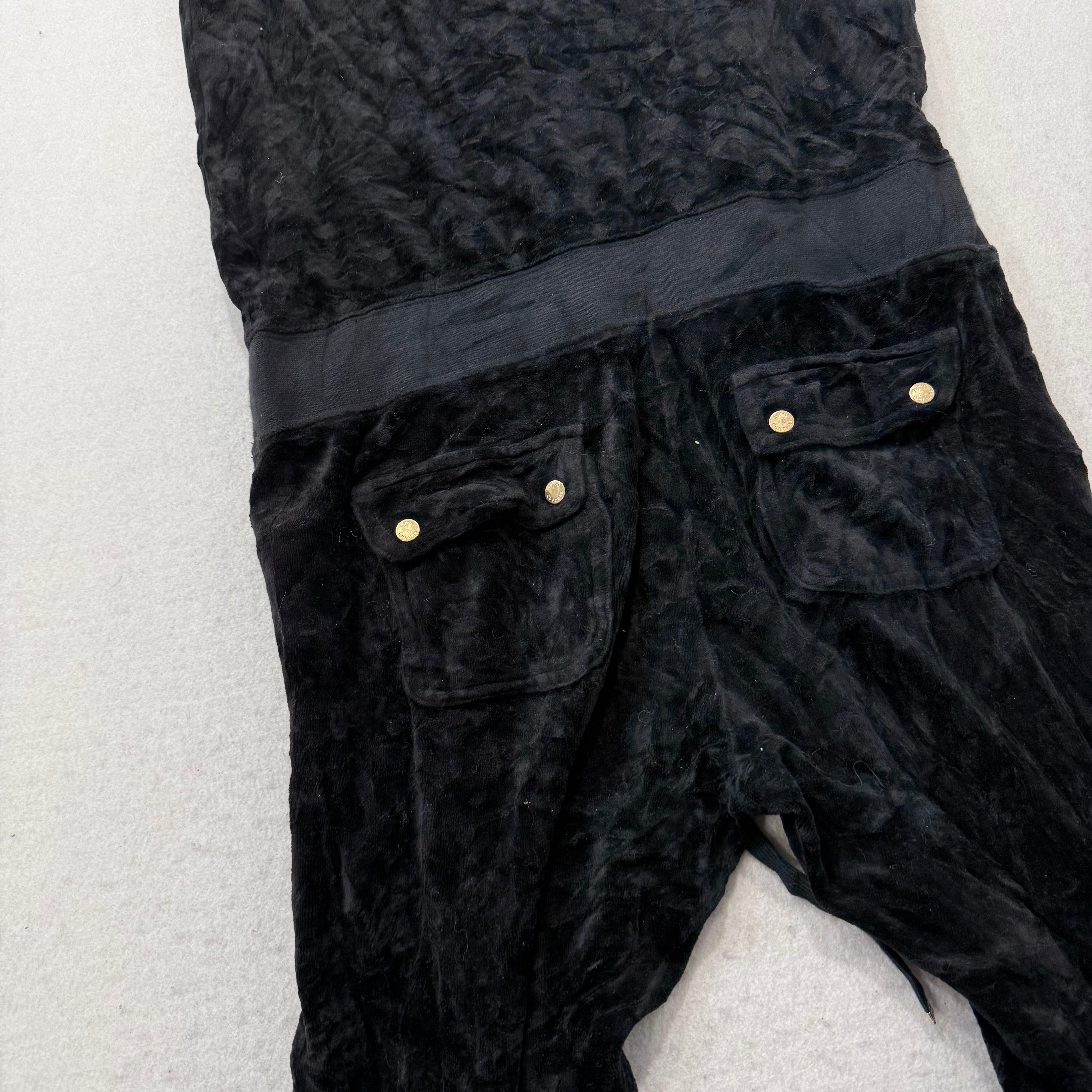 Juicy Couture Women's Black Velour Jumpsuit Set Short Sleeve Drawstring Size S-Coordom