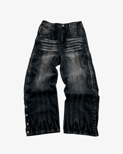 FLORAL ZIP JEANS WASHED BLACK-Coordom