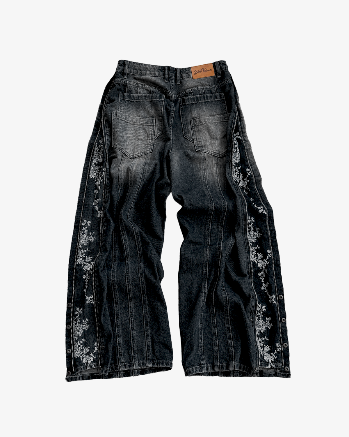 FLORAL ZIP JEANS WASHED BLACK-Coordom