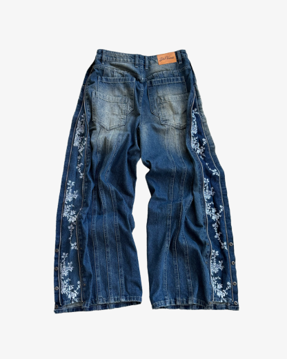 FLORAL ZIP JEANS WASHED BLUE-Coordom