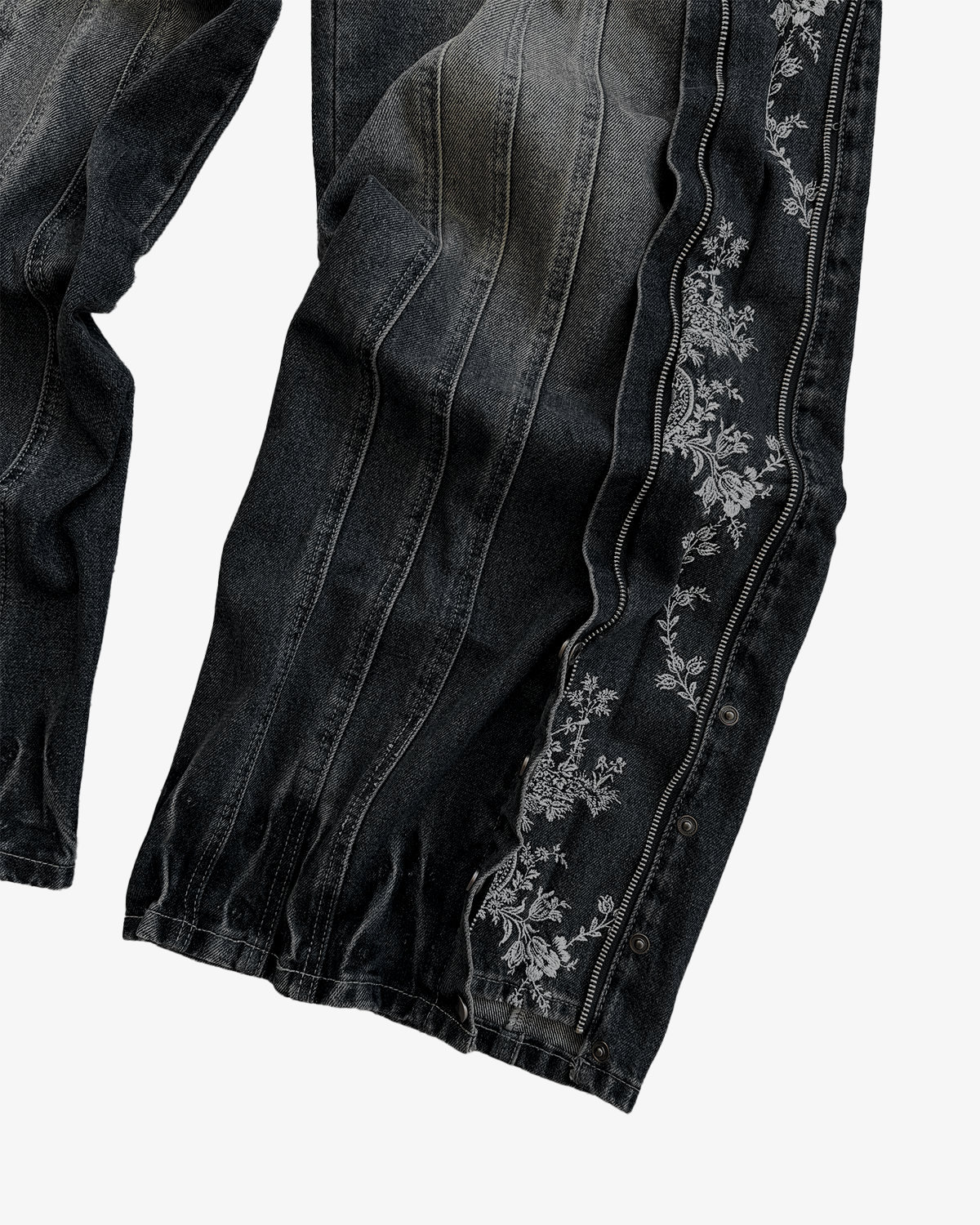 FLORAL ZIP JEANS WASHED BLACK-Coordom