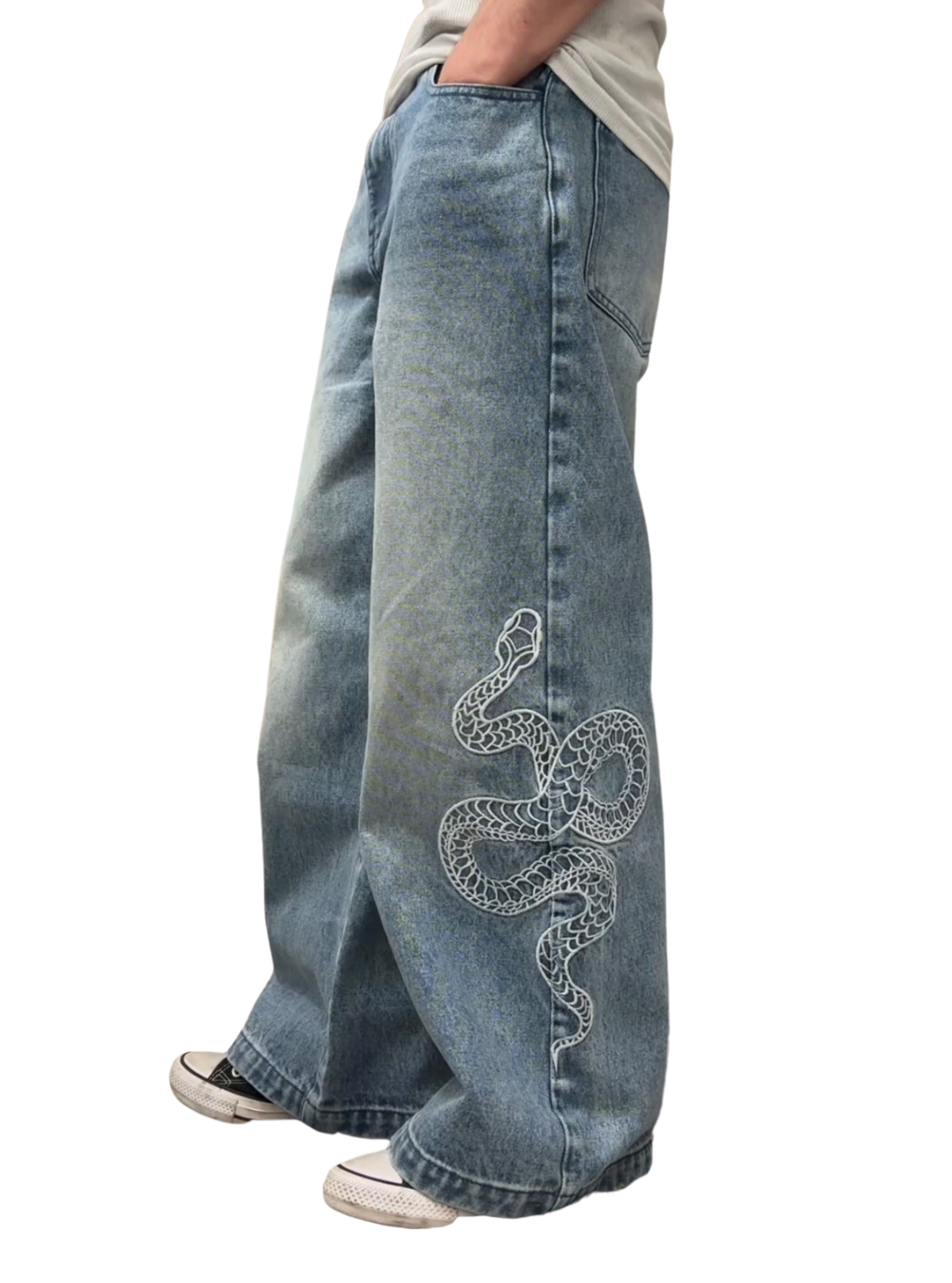 SNAKE BAGGY JEANS - WASHED BLUE-Coordom