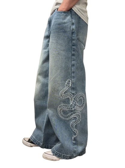 SNAKE BAGGY JEANS - WASHED BLUE-Coordom