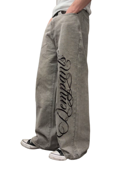 CALIGRAPHY BAGGY JEANS - GREY-Coordom
