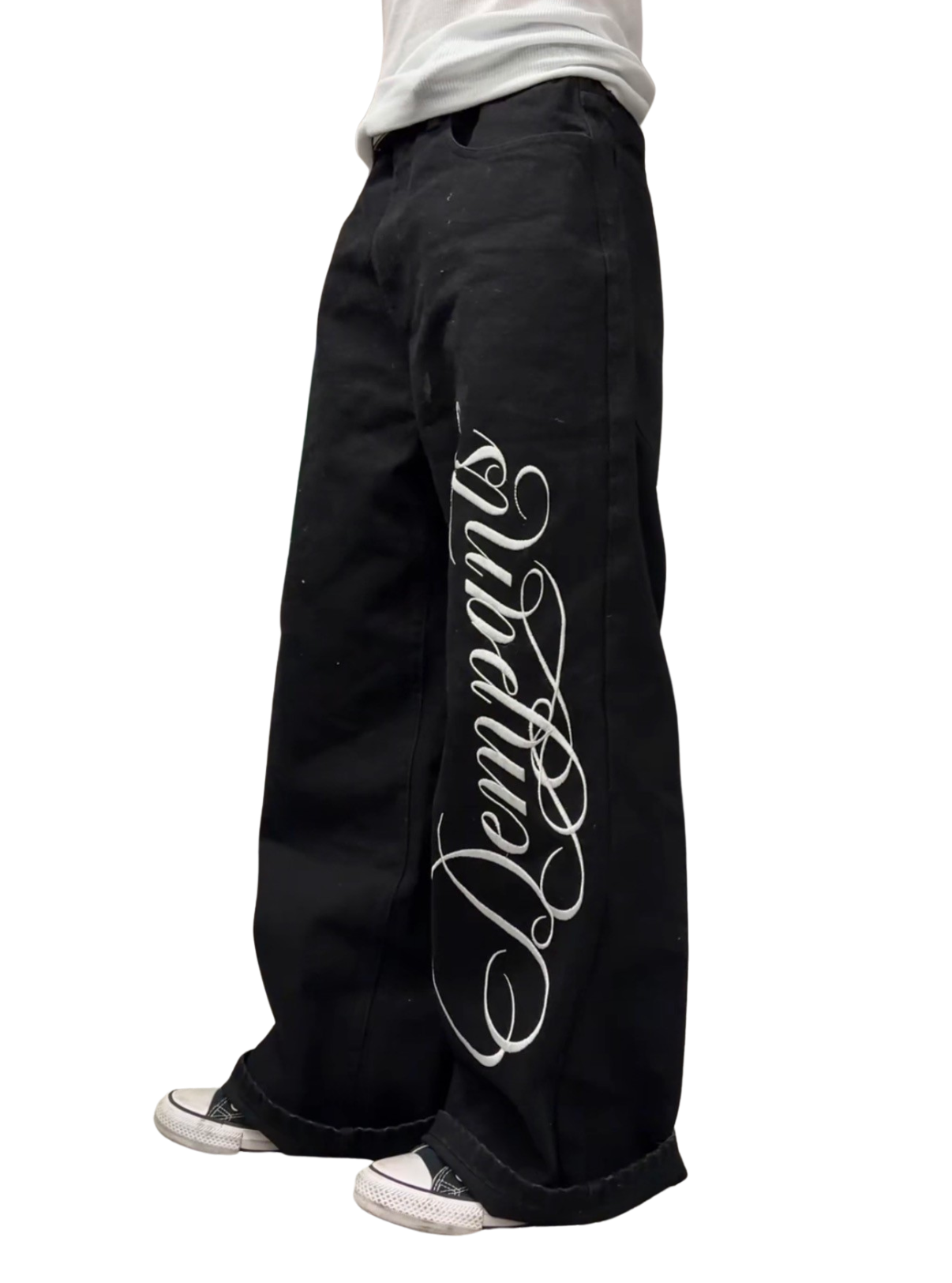 CALIGRAPHY BAGGY JEANS - BLACK-Coordom