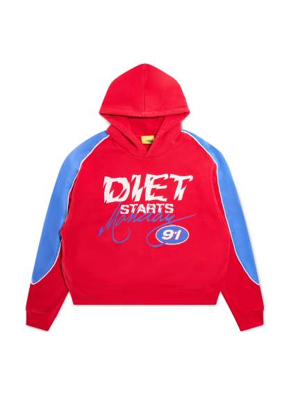 Panel Hoodie - Red/Washed Blue|Streetwear Oversized Vintage Casual Wear-Coordom
