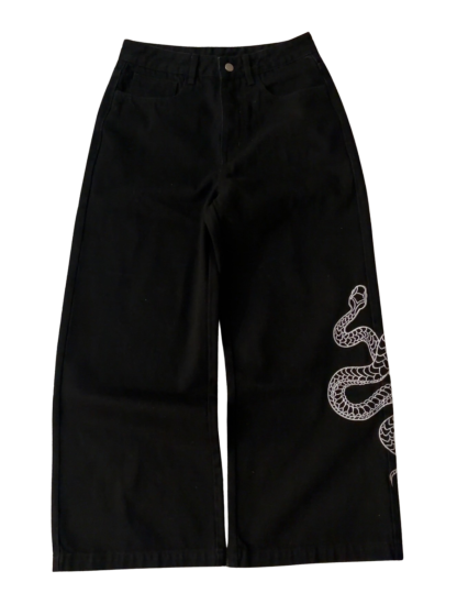 SNAKE BAGGY JEANS - BLACK-Coordom