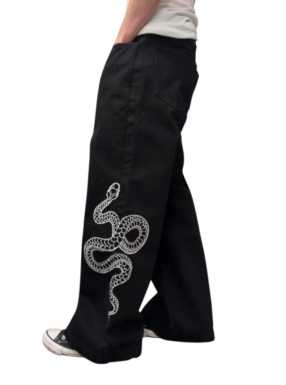 SNAKE BAGGY JEANS - BLACK-Coordom