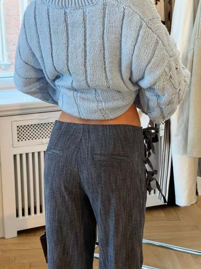 Liana Tie Detail Denim Jeans | Medium Blue Vintage Streetwear Pants-Coordom