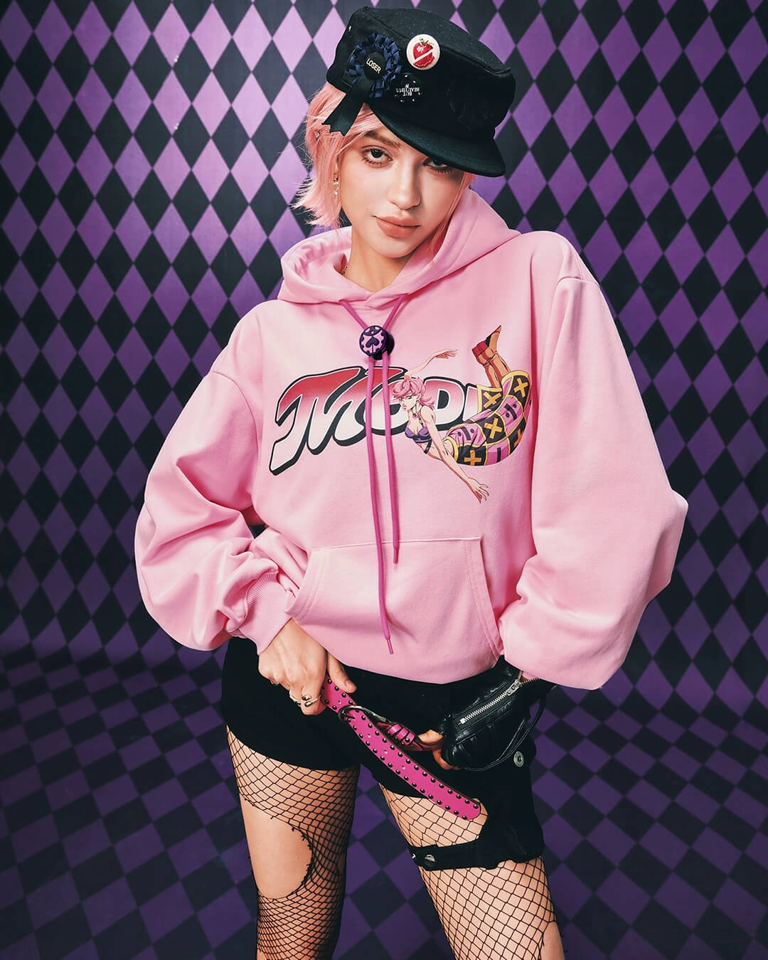 JOJO  Accent Drawstring Print Hoodie-Coordom