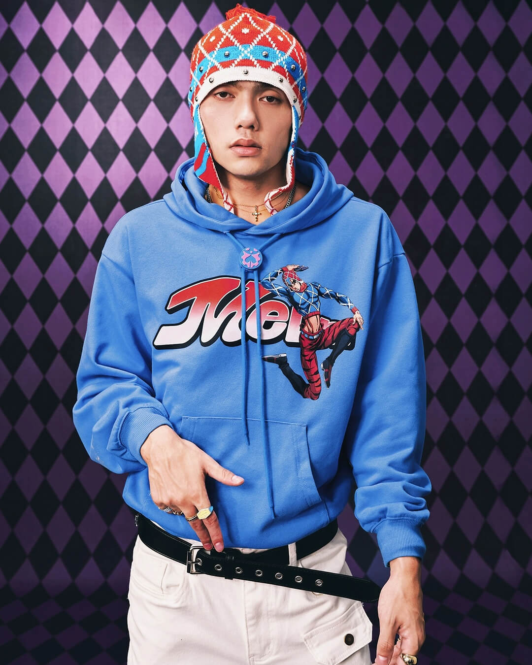 JOJO  Accent Drawstring Print Hoodie-Coordom