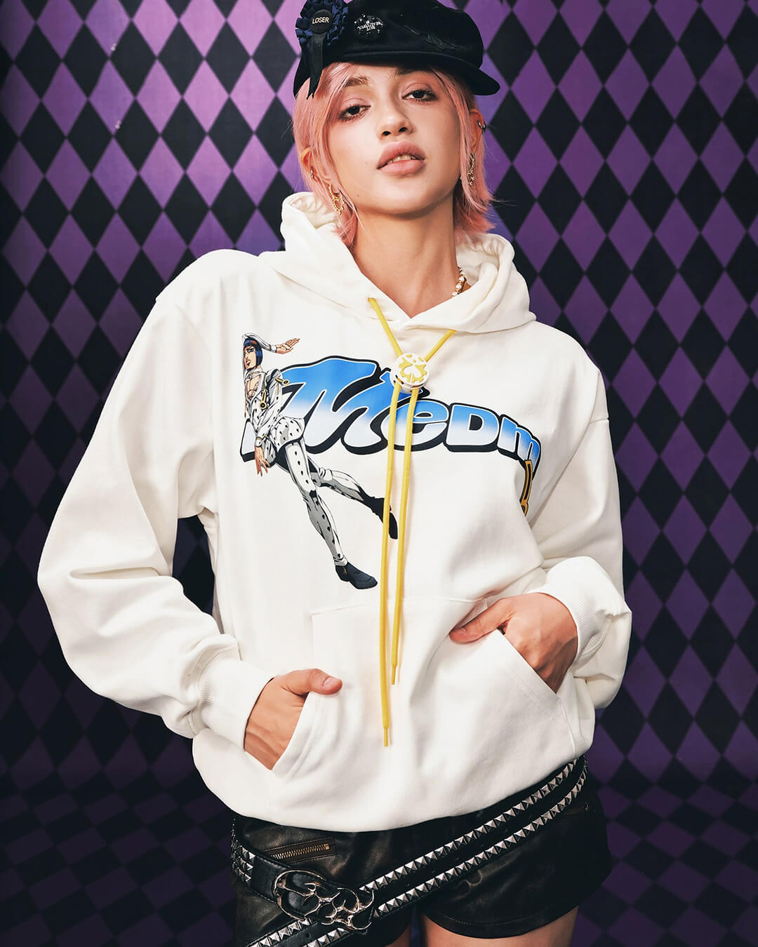 JOJO  Accent Drawstring Print Hoodie-Coordom