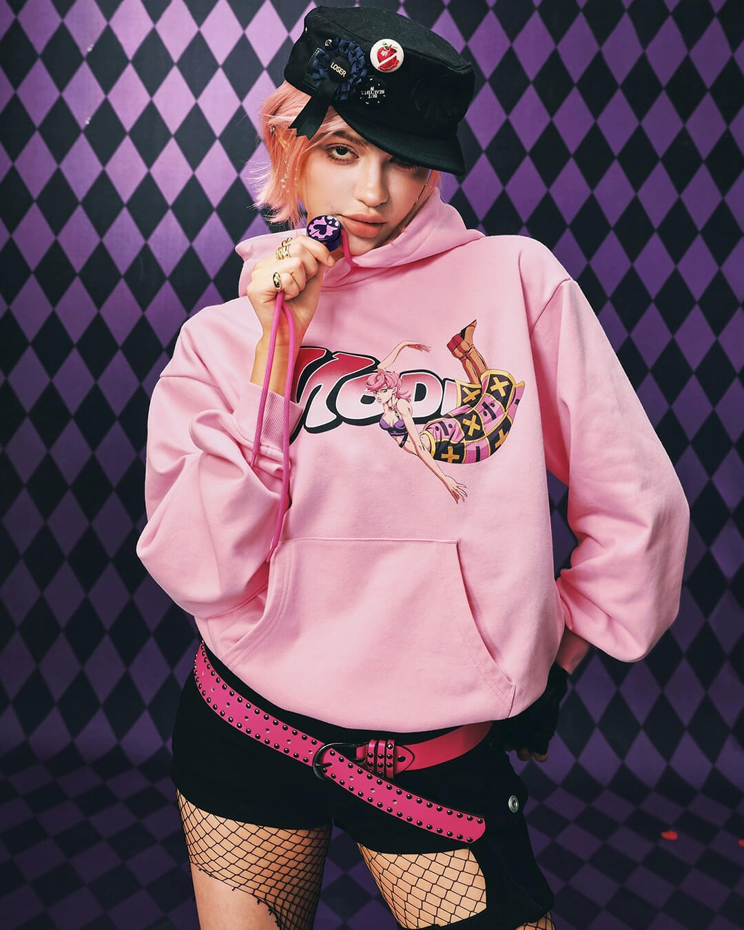 JOJO  Accent Drawstring Print Hoodie-Coordom