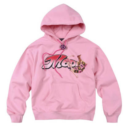 JOJO  Accent Drawstring Print Hoodie-Coordom