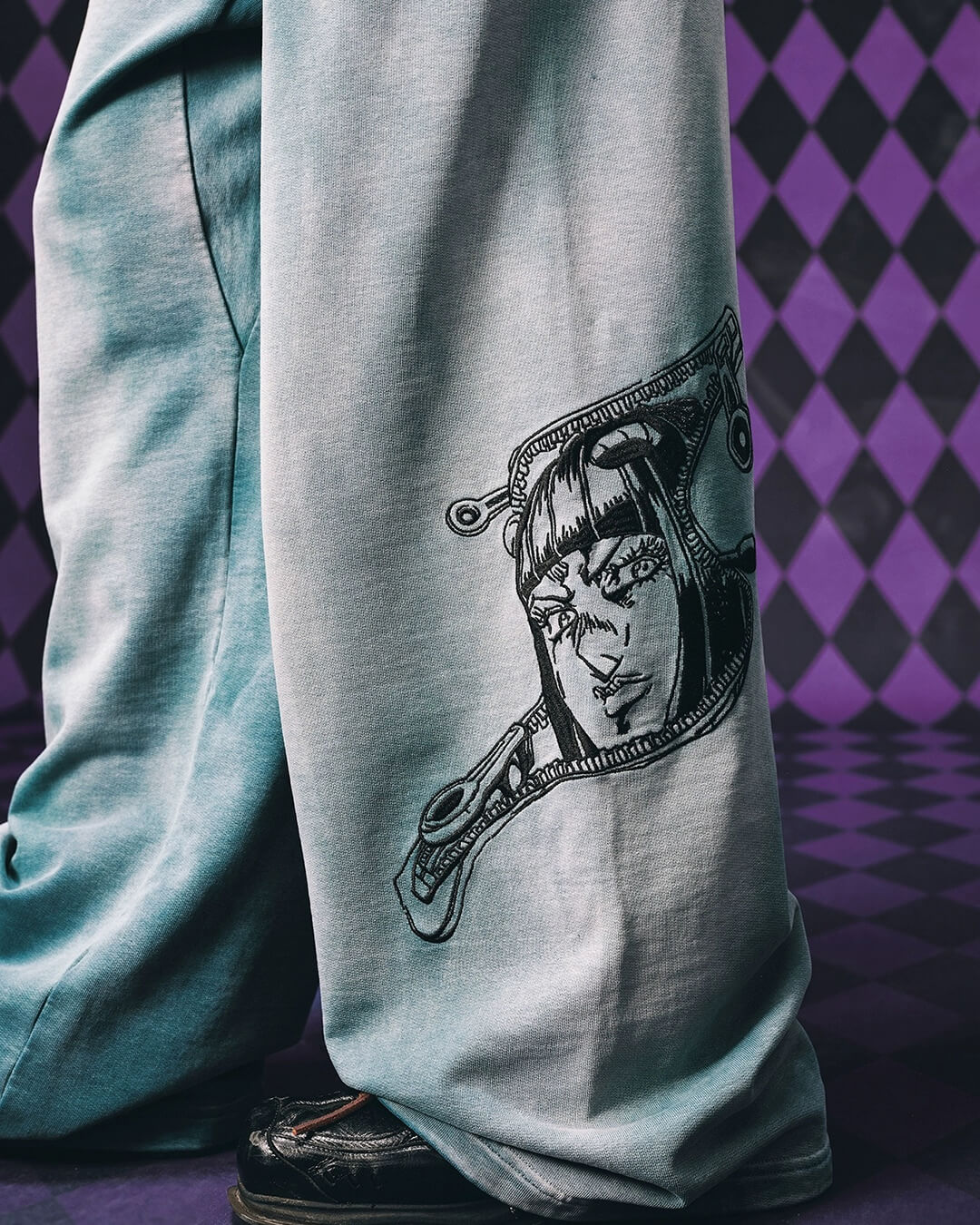 JOJO  Embroidered Print Washed Sweatpants-Coordom