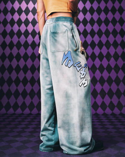 JOJO  Embroidered Print Washed Sweatpants-Coordom