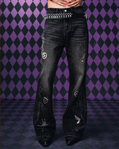 JOJO  Icon Embroidery Washed Distressed Jeans-Coordom