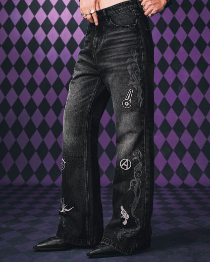 JOJO  Icon Embroidery Washed Distressed Jeans-Coordom
