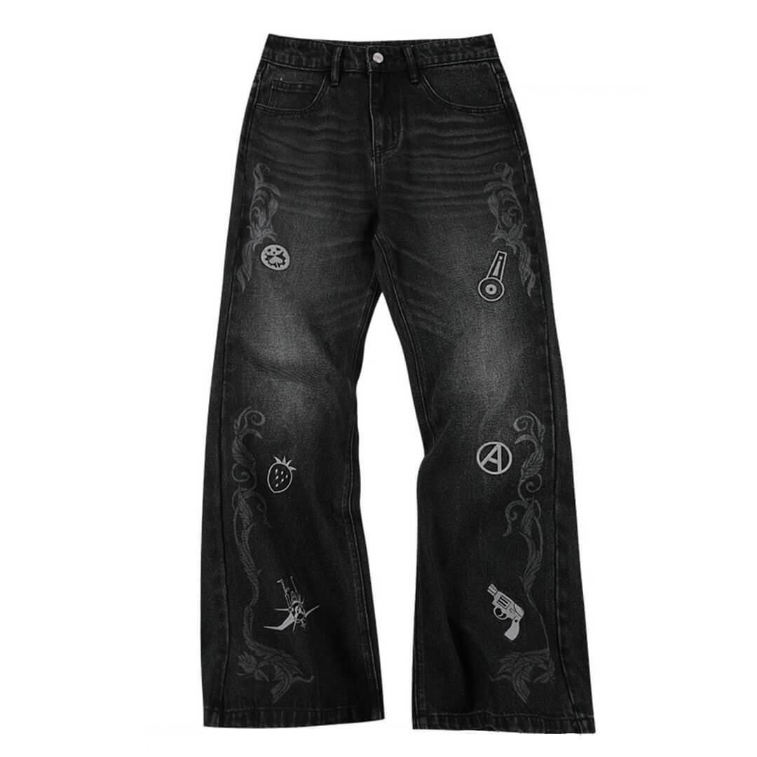 JOJO  Icon Embroidery Washed Distressed Jeans-Coordom