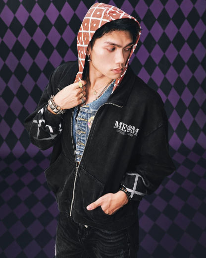 JOJO  Plaid Hooded Washed Zip Up Hoodie-Coordom