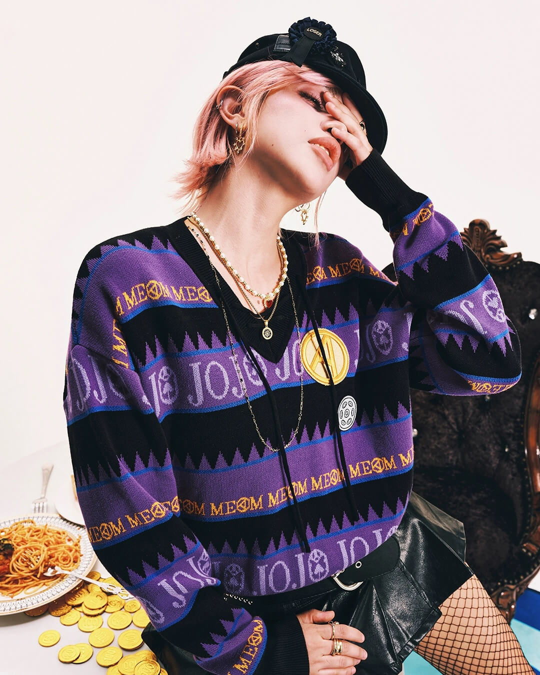 JOJO  Striped V Neck Knit Sweater-Coordom