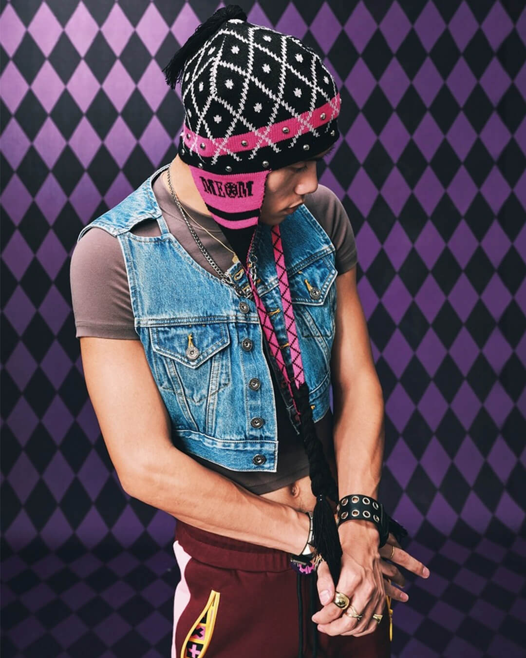 JOJO  Studded Plaid Ear Flap Beanie-Coordom