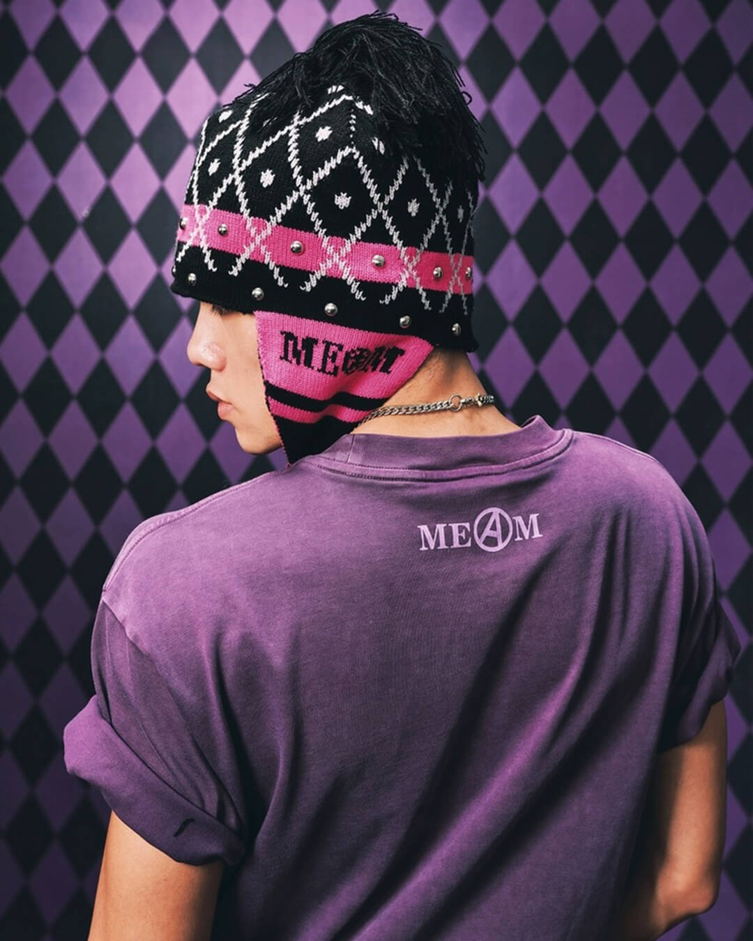 JOJO  Studded Plaid Ear Flap Beanie-Coordom